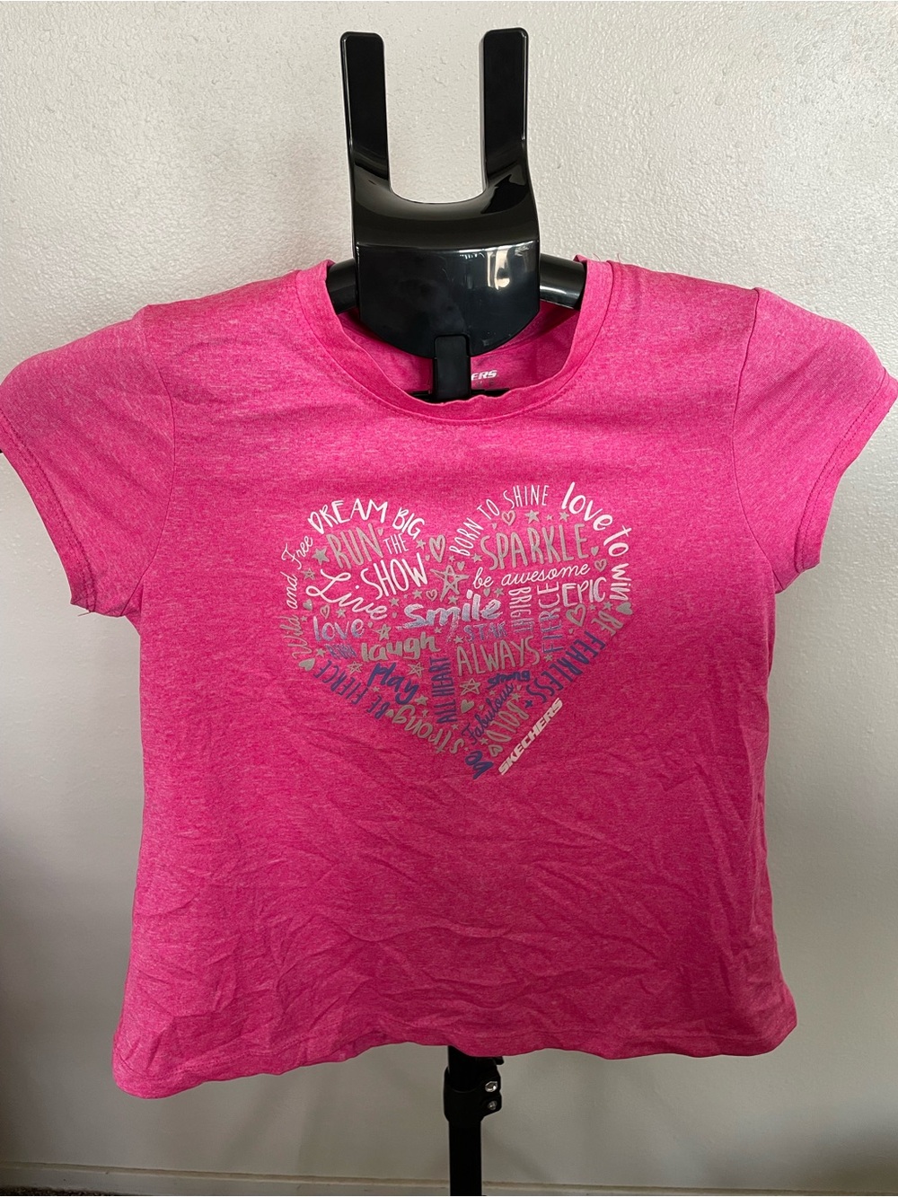 Skechers Bright Pink Heart Word-Graphic Tee